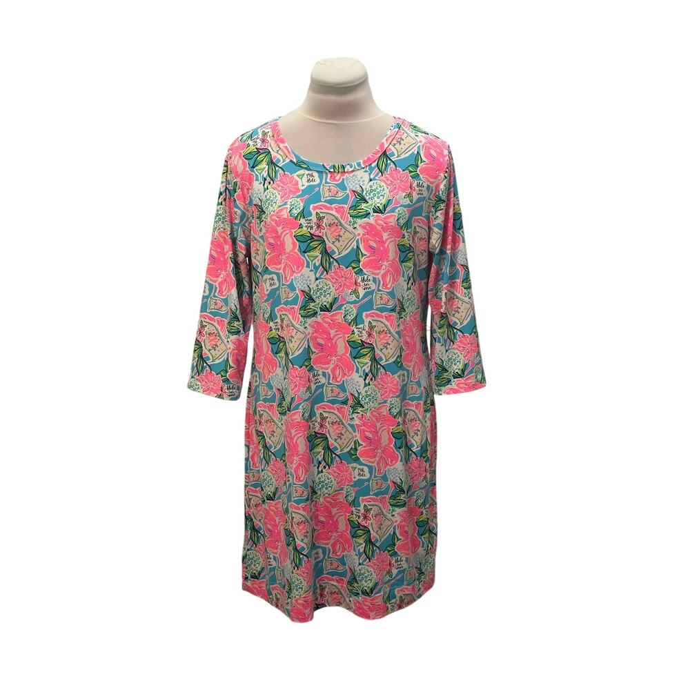 LULU B Tango Mango 3/4 Sleeve Golf Print Dress M Golfing Golfer UPF 50 19th Hole